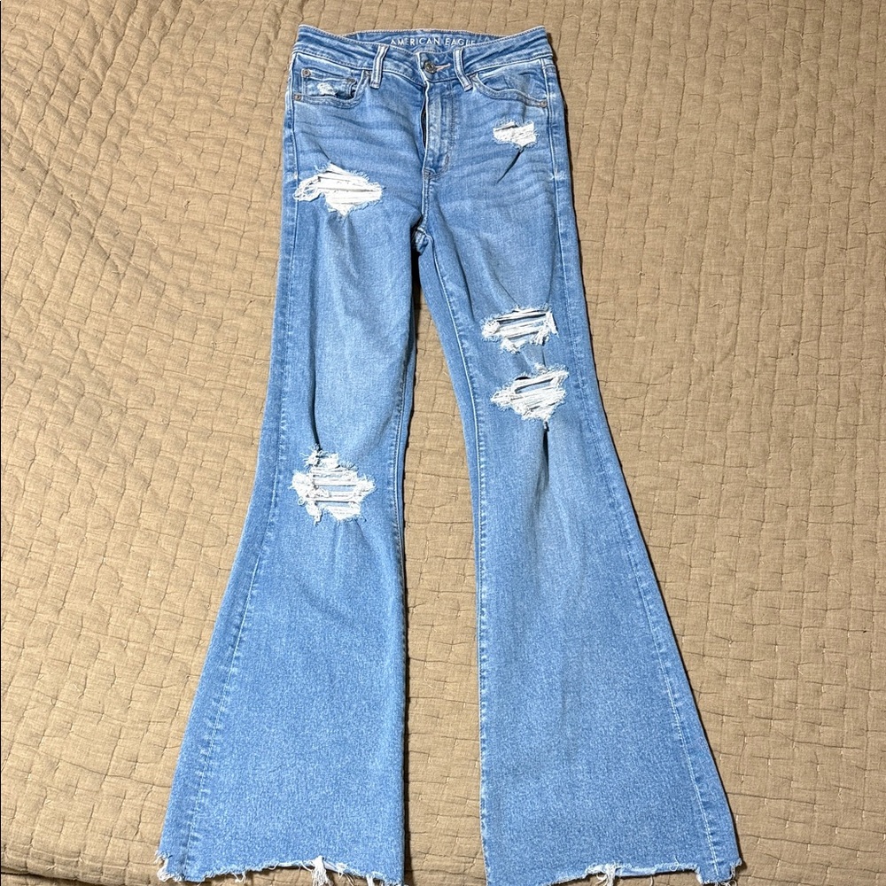 American Eagle Outfitters Light Blue Distressed Flare Jeans